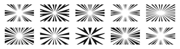 radial Frames Sammlung. Sunburst Grenzen Satz. Rahmen Symbole. vektor