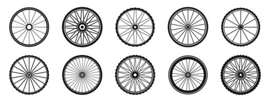 cykel hjul ikon samling. cykel hjul silhuetter. cykel hjul ikon uppsättning. cykel däck. vektor