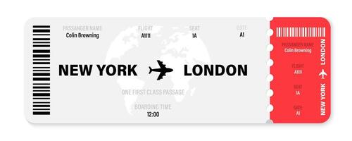 realistisk plan biljett design. flygbolag biljett illustration. flygbolag ombordstigning passera biljett. vektor