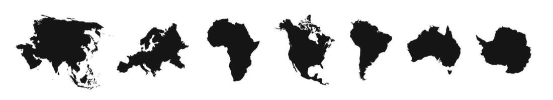 värld kontinenter silhuetter. värld Karta ikoner. Europa, Asien, Amerika, afrika, Australien kontinenter vektor