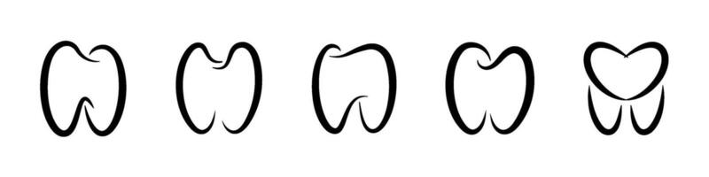 Zahn Symbole. Zähne Symbol Satz. Zahn Linie Symbol Satz. Dental Klinik Logo. sauber Zähne vektor