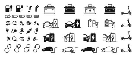 bil ackumulator uppladdning. elektrisk bil avgift station ikoner. elektrisk bil ikon uppsättning. elektromobil laddning station. vektor