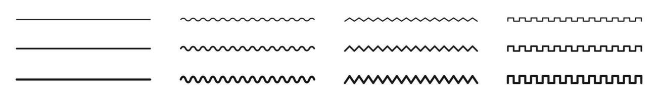 horizontal Welle Linien Satz. zick Zack Linien Sammlung. kurvig Linien Sammlung. vektor