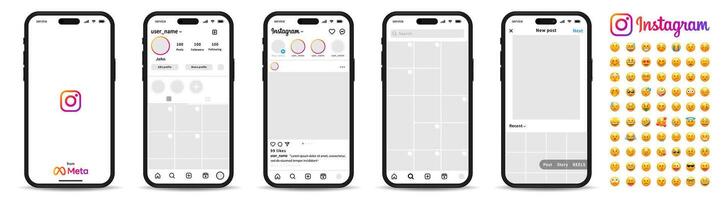 Instagram gränssnitt på smartphone skärm mall. Instagram mockups. social nätverk gränssnitt mall. vektor