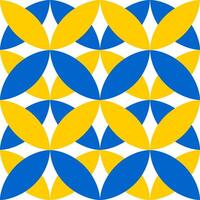geometrisch symmetrisch nahtlos Muster mit Blau und Gelb Formen auf ein Weiß Hintergrund. vektor