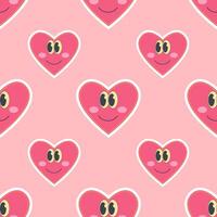 hell Karikatur groovig Herzen im 2000er Stil nahtlos Muster auf ein Rosa Hintergrund vektor