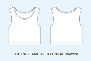 tank topp, teknisk teckning, kläder plan för mode designers vektor