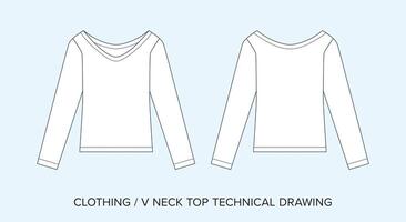 v-ringning topp, teknisk teckning, kläder plan för mode designers vektor