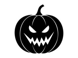 svart silhuett av halloween pumpa. illustration. Pumpalykta med en hotfull flin. isolerat på vit yta. begrepp av halloween, festlig dekor, höst firande, läskigt symbol. ikon. vektor