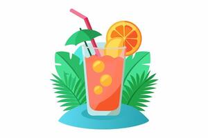 uppfriskande tropisk cocktail isolerat på vit bakgrund. vibrerande frukt dryck i blommig miljö. begrepp av sommar drycker, exotisk drycker, fritid. design element. skriva ut. enkel illustration. vektor