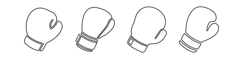 uppsättning av svart boxning handskar i översikt. svart och vit grafisk konst av sportslig handskar. ikon, logotyp, tecken, piktogram, skriva ut. begrepp av sporter Utrustning, kraftfull stansa. isolerat på vit bakgrund vektor