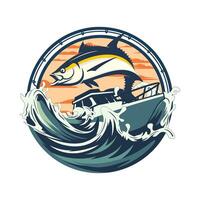 tonfisk båt fiske illustration logotyp vektor