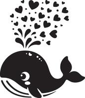 Liebe im das Ozean Herz geformt Wasser sprühen durch süß Wal vektor