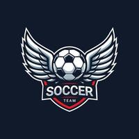 fotboll logotyp. boll med vingar och krona element , elegant fotboll logotyp. modern fotboll fotboll bricka logotyp mall design vektor