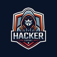 Hacker Maskottchen zum Sport und Esport Logo Team. Hacker mit anonym Maske Maskottchen Illustration vektor