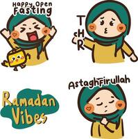 Illustration wenig Mädchen Aktivitäten im Fasten Monat einstellen Ramadan Stimmung vektor