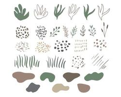 organisk former, fläckar, växter, uppsättning av trendig abstrakt hand dragen jord tona element för grafisk design vektor