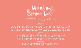 Hoola-Alphabet-Vektor ist eine ungleichmäßige, verspielte, klobige und lustige handgeschriebene Schriftart. vektor