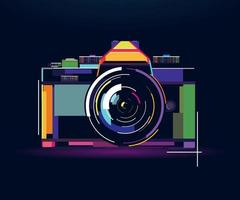 Retro-Fotokamera, abstrakte, farbenfrohe Zeichnung, digitale Grafiken. Vektor-Illustration von Farben