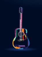 Akustikgitarre, abstrakte, farbenfrohe Zeichnung. Vektor-Illustration von Farben