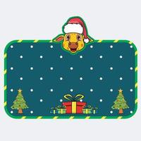 Weihnachts- und Neujahrsgrußkarte mit Giraffen-Charakter-Design. Kopftier mit Weihnachtsmütze. vektor