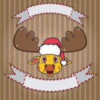 süßer Giraffenkopf mit Weihnachtsmütze. leeres Etikett und Banner. Charakter, Maskottchen und Symbol. vektor