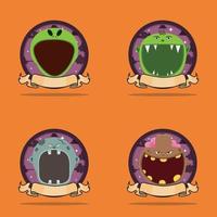 Emblem Set Kopfmonster. mit Alien-, Goblin-, grauem Zombie- und braunem Zombiekopf-Charakterdesign vektor
