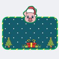 Weihnachts- und Neujahrsgrußkarte mit Schwein-Charakter-Design. Kopftier mit Weihnachtsmütze. vektor