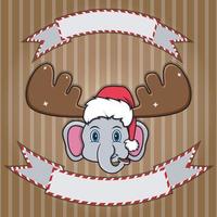 süßer Elefantenkopf mit Weihnachtsmütze. leeres Etikett und Banner. Charakter, Maskottchen und Symbol. vektor