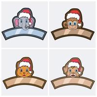 Set süße Tiere Kopf Charakter. für Logo, Symbol und Etikett mit Weihnachtsmütze. Elefant, Affe, Katze und Hund. vektor