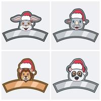 Set süße Tiere Kopf Charakter. für Logo, Symbol und Etikett mit Weihnachtsmütze. Kaninchen, Nashorn, Löwe und Panda. vektor