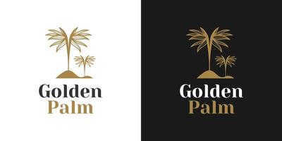elegant gyllene palm logotyp designmall. coconut tree tropisk designillustration vektor