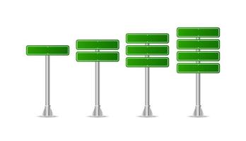 realistische grüne straßen- und verkehrszeichensammlung. Stadt Illustration Vektor. Satz von Straßenverkehrszeichen isoliert, Schild oder Wegweiser Richtungsbild vektor