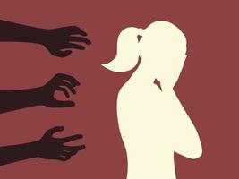 Frauenmissbrauch, gegen Gewalt und Belästigung Konzeptillustration. Frau und Hand-Silhouette-Symbol vektor