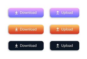 Set aus Download- und Upload-Button mit gelben, schwarzen und violetten Farben. Download-Symbol. Upload-Symbol. Vektor-Illustration. vektor