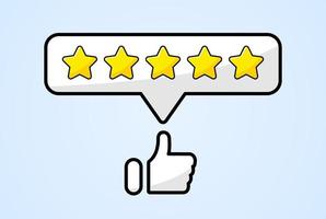 Daumen hoch und fünf Sterne Bewertung der Kundenbewertung. Kundengeschäftskonzept überprüfen. vektor