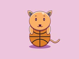 Drucken Sie Vektor-Katze umarmt Basketball-Cartoon-Symbol-Illustration vektor