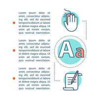 Textvorlage für Artikelseitenvektoren. Werbetexten. Inhaltserstellung. Broschüre, Zeitschrift, Broschürengestaltungselement mit linearen Symbolen. Typografie. Schriftgestaltung. Konzeptillustrationen mit Textraum vektor