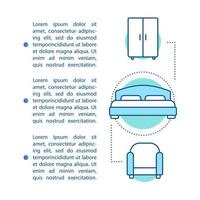 hotellrum artikel sida vektor mall. motell, vandrarhemsfaciliteter och tjänster. broschyr, tidning, häfte designelement. inredningsdesign. möbel. tryckdesign. koncept illustrationer med text