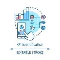 kpi identifiering koncept ikon. produktivitet, effektivitetsmätning. idé tunn linje illustration. affärsmått, analyser. marknadsföringsstrategi. vektor isolerade konturritning. redigerbar linje