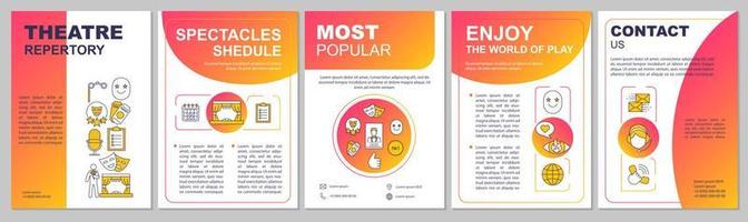 teater broschyr mall layout. konserthändelse. spektakelrepertoir. flygblad, design av häften med linjära illustrationer. vektor sidlayouter för tidskrifter, årsredovisningar, reklamaffischer