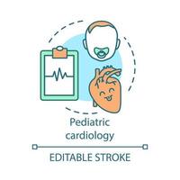 Symbol für das Konzept der Kinderkardiologie. Kinderherzdiagnose. Pulsmessung. Kardiogramm. Baby-Gesundheitszentrum Idee dünne Linie Illustration. Vektor isolierte Umrisszeichnung. bearbeitbarer Strich