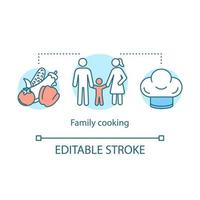 Symbol für das Konzept des Familienkochens. Aktivitäten mit Kindern Idee dünne Linie Illustration. Indoor-Erholung. Gemüsesalat. gesundes Essen. Vektor isolierte Umrisszeichnung. bearbeitbarer Strich