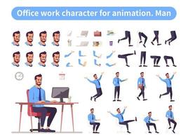 affärsman framifrån animerade platt vektor karaktär design. kontorsarbetare karaktär animation skapande tecknad uppsättning. chefskonstruktör med olika ansiktskänsla, kroppsställningar, handgester, benpaket