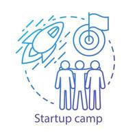 Symbol für das Konzept des Startup-Camps. Investoren, Aktionäre helfen Idee dünne Linie Illustration. Unternehmen, Geschäftsmitarbeiter Bootcamp. neue Unternehmenshilfe. Vektor isolierte Umrisszeichnung. bearbeitbarer Strich