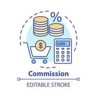 kommissionen koncept ikon. avgift betalas till anställd idé tunn linje illustration. Skatter och avgifter. ersättning, betalning för tjänster. göra transaktioner. vektor isolerade konturritning. redigerbar linje