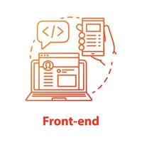 front-end koncept ikon. mjukvaruutveckling kit idé tunn linje illustration. tjänsteorkestrering. programmering och kodning. responsiv webbdesign. vektor isolerade konturritning