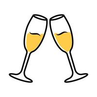 zwei klirrende Gläser mit Sektfarbensymbol. Champagner Flöten. Glas voll alkoholisches Getränk. Wein-Service. Feier. Hochzeit. Verkostung, Verkostung. Danke schön. isolierte Vektorillustration vektor