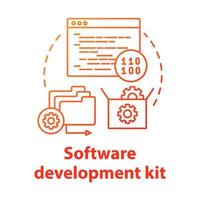 Symbol für das Konzept des Software-Entwicklungskits. Codierungstools für App-Entwicklerideen dünne Linie Illustration. Programmierung von Mobilgeräten. Bewerbungsmanagement. Vektor isolierte Umrisszeichnung