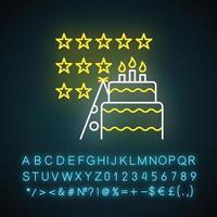 Neonlichtsymbol mit hoher Bewertung. Verbraucherbewertung. Zeugnis. Kundenzufriedenheit. Umfrage zur Veranstaltungsbewertung. Rückmeldung. leuchtendes Schild mit Alphabet, Zahlen und Symbolen. isolierte Vektorgrafik vektor